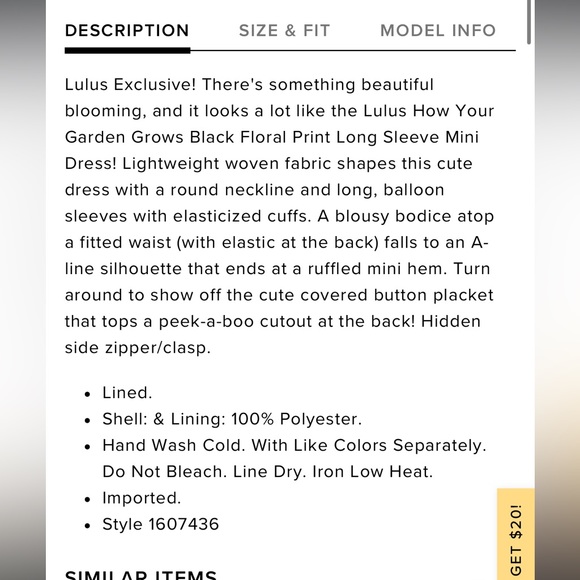 Lulus Black Floral Long Sleeve open back dress - Picture 4 of 6